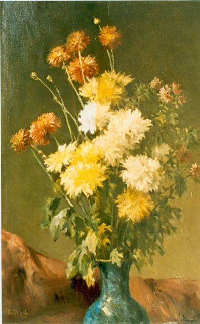 Chris van der Windt | Boeket van chrysanten, olieverf op doek, 60,4 x 40,0 cm, gesigneerd l.o.