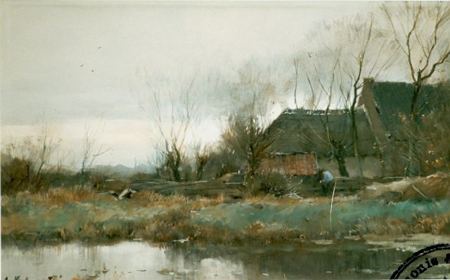 Chris van der Windt | Gezicht op de boerderij, aquarel op papier, 37,3 x 63,0 cm, gesigneerd r.o.