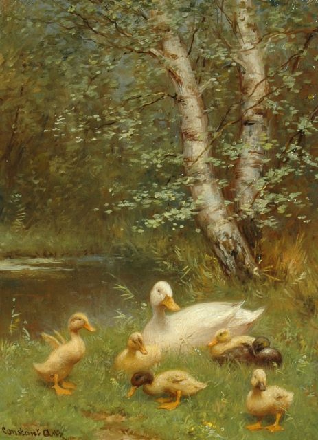 Artz C.D.L.  | Eendjes bij een greppel, olieverf op paneel 24,0 x 18,0 cm, gesigneerd l.o.