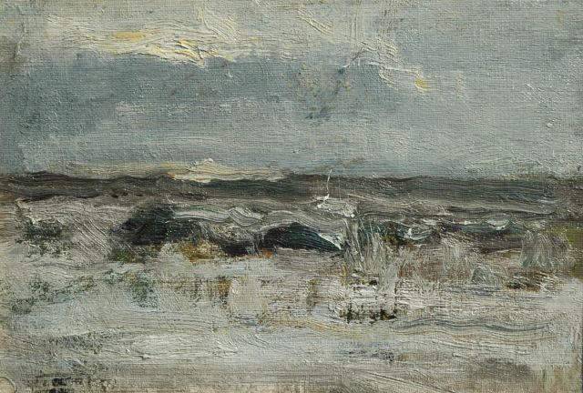 Willem Johannes Schütz | Zeegezicht, olieverf op doek op paneel, 16,6 x 23,8 cm, gesigneerd voorzien van atelierstempel
