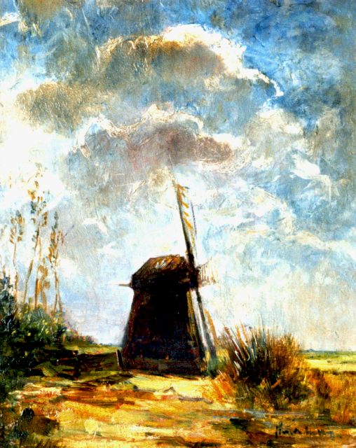 Simon Maris | Molen in een polderlandschap, olieverf op paneel, 39,9 x 31,6 cm, gesigneerd r.o.