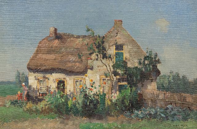 Knikker sr. J.S.  | Moeder en kind op een boerenerf, olieverf op doek 40,8 x 60,3 cm, gesigneerd r.o.