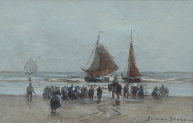 German Grobe | De terugkeer van de vloot, aquarel op papier, 9,5 x 14,0 cm, gesigneerd r.o.