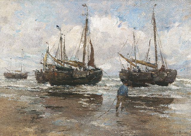 German Grobe | Bommen op het strand, olieverf op doek op board, 43,9 x 62,8 cm, gesigneerd r.o.