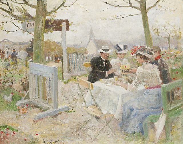 Adriaan de la Rivière | Het zondagse uitje, olieverf op doek, 48,0 x 60,2 cm, gesigneerd l.o.