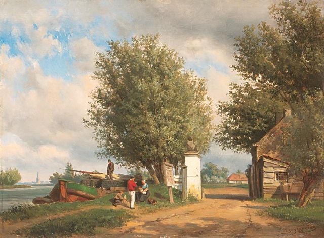 Piet Schipperus | Zondagmiddag aan het water bij Rhenen, olieverf op paneel, 40,6 x 54,8 cm, gesigneerd r.o.