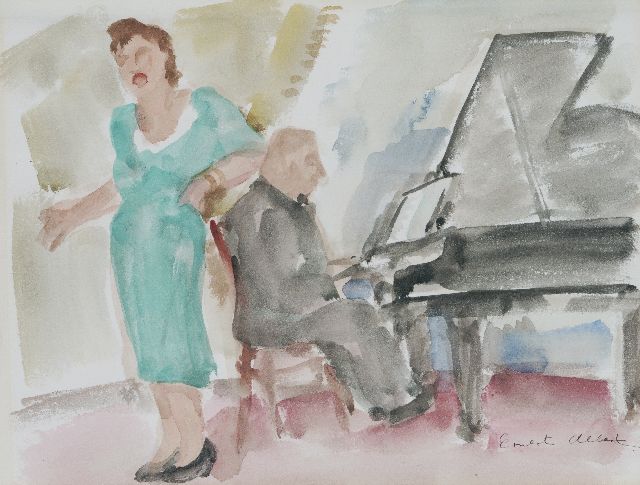 Ernest Albert | Het recital, aquarel op papier, 26,0 x 34,5 cm, gesigneerd r.o.
