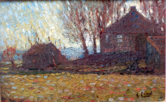 Arnout Colnot | Ochtendgloren op de boerderij, olieverf op doek op paneel, 19,0 x 31,0 cm, gesigneerd r.o.