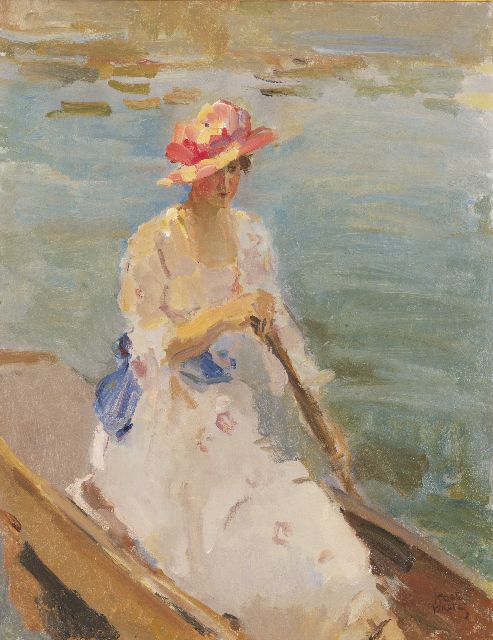 Isaac Israels | Jonge vrouw roeiend op de Thames, olieverf op doek, 92,0 x 71,5 cm, gesigneerd r.o. en te dateren 1913-1914