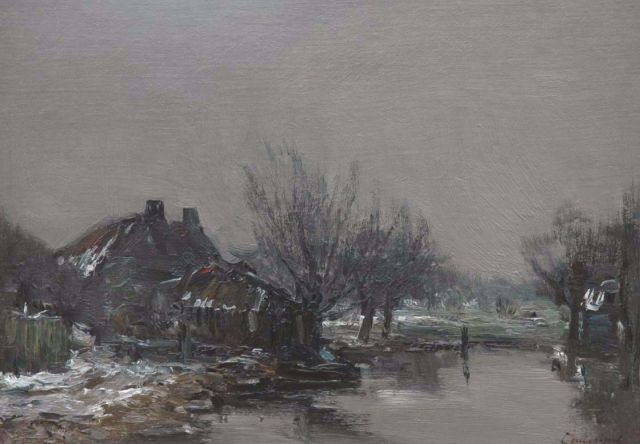 Louis Apol | Boerderij met wilgen, olieverf op doek op paneel, 28,0 x 39,8 cm, gesigneerd r.o.