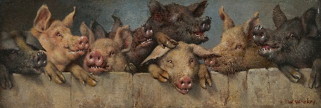 William Weekes | Varkenspret, olieverf op schildersboard, 13,0 x 38,1 cm, gesigneerd r.o.
