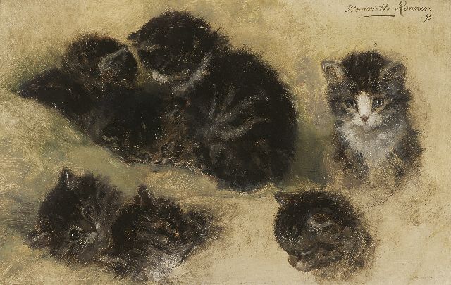 Henriette Ronner-Knip | Studie van jonge katjes, olieverf op papier op paneel, 25,1 x 39,7 cm, gesigneerd r.b. en gedateerd '95
