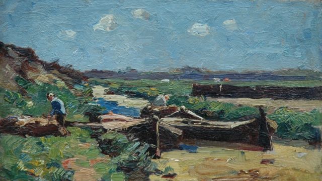 Aris Knikker | Turfstekers, olieverf op doek op paneel, 20,3 x 34,3 cm