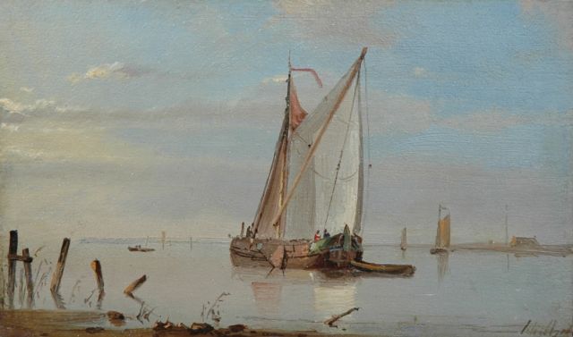 Petrus Paulus Schiedges | Zeilschepen op kalm water (alleen tezamen met 10278), olieverf op paneel, 9,5 x 15,8 cm, gesigneerd r.o.