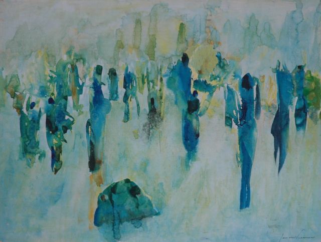 Leeuw J. de | Figuren, aquarel op papier 49,7 x 66,0 cm, gesigneerd r.o. en gedateerd 1967 op achtertikkarton