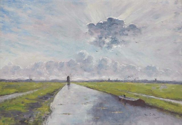 Siebe ten Cate | Polderlandschap in diffuus zonlicht, olieverf op doek, 38,3 x 55,2 cm, gesigneerd r.o. en gedateerd 1901
