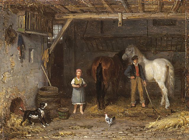 Jean Louis van Kuyck | Levendig stalinterieur, olieverf op paneel, 16,9 x 22,6 cm, gesigneerd r.o.