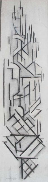 Willem van Leusden | Compositie (De Utrechtse Domtoren), houtskool en krijt op papier, 97,0 x 27,5 cm, gesigneerd l.o. en gedateerd 1921