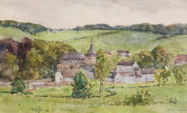 Herman Bogman jr. | Gezicht op kasteel Genhoes bij Oud-Valkenburg, aquarel op papier, 36,0 x 58,5 cm, gesigneerd r.o.