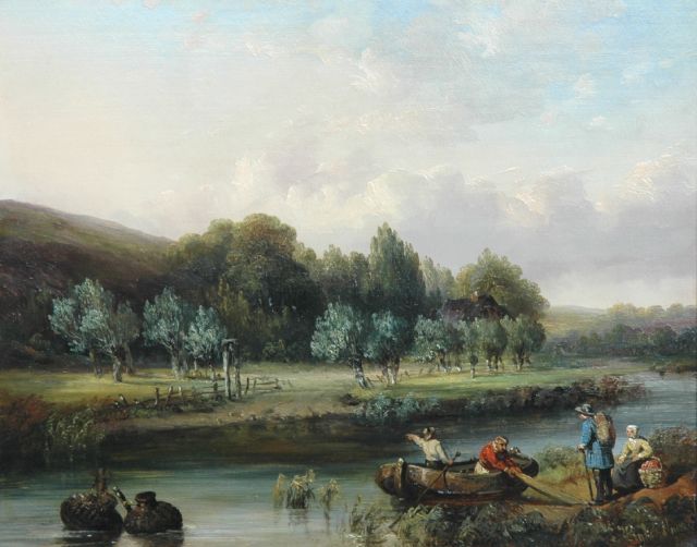 Hermanus Jan Hendrik Rijkelijkhuysen | Het overzetveer, olieverf op paneel, 28,4 x 35,7 cm, gesigneerd r.o.