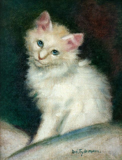 Dé Tijdeman | Wit poesje, olieverf op doek op paneel, 26,3 x 19,8 cm, gesigneerd r.o.