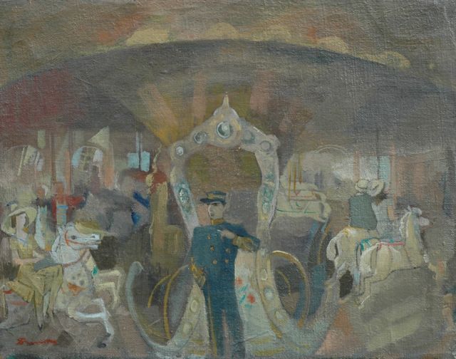 Leo Bervoets | Carrousel, olieverf op doek, 36,0 x 46,3 cm, gesigneerd l.o.