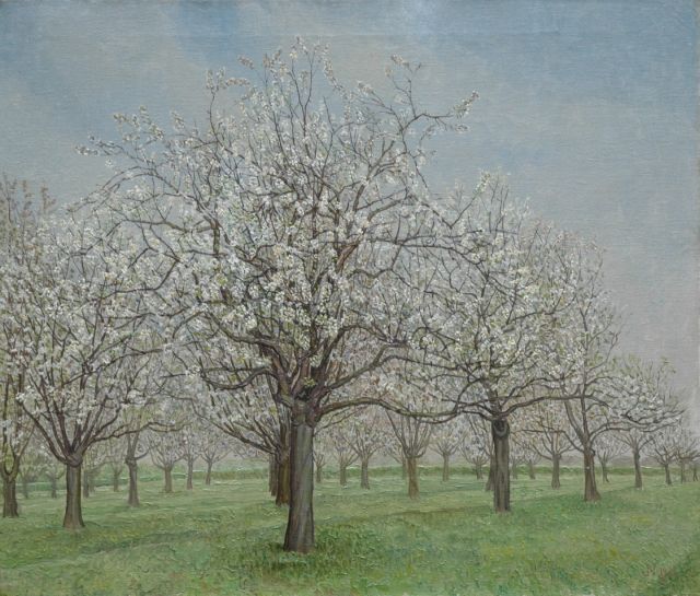 Jakob Nieweg | Bloesembomen in de Betuwe, olieverf op doek, 60,5 x 70,4 cm, gesigneerd r.o. met monogram en gedateerd 1931