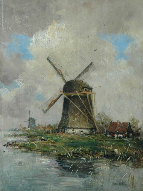 Hobbe Smith | Molens langs een rivier, olieverf op paneel, 40,1 x 29,7 cm, gesigneerd r.o.