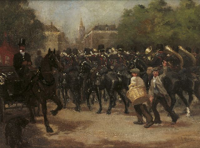 Thies Luijt | Trompettercorps van het 3e Regiment Huzaren ('Rode Huzaren'), Den Haag, olieverf op doek, 60,8 x 80,8 cm, gesigneerd r.o.