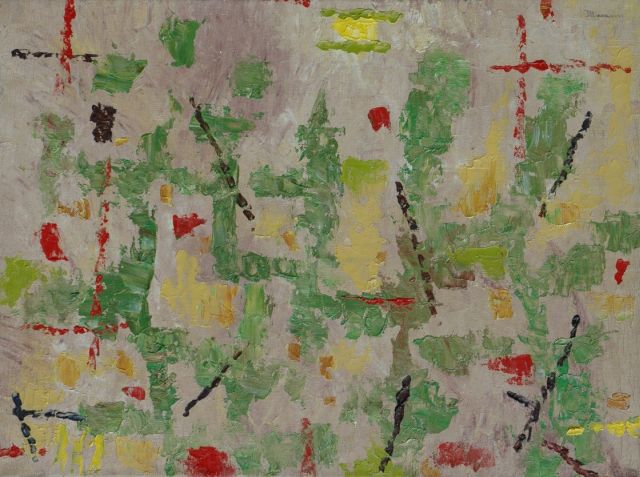 Hans Ittmann | Abstracte compositie, olieverf op doek, 30,2 x 40,3 cm, gesigneerd r.b. en verso