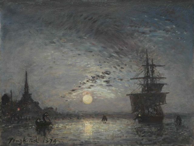 Johan Barthold Jongkind | Schepen voor de Oude Haven met de Oude Hoofdpoort te Rotterdam, olieverf op doek, 24,9 x 32,5 cm, gesigneerd l.o. en gedateerd 1879