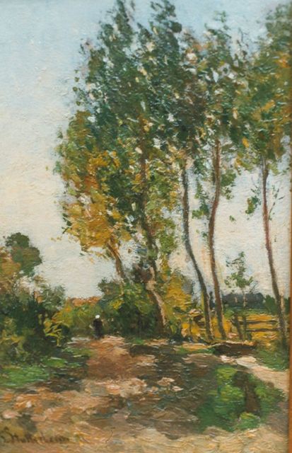 Louis Stutterheim | 't Zandpad langs het weiland, olieverf op paneel, 24,8 x 16,4 cm, gesigneerd l.o.
