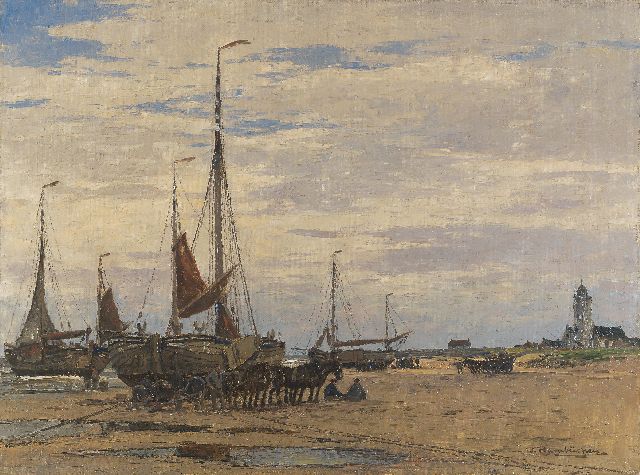 Wilhem Hambüchen | Haringvissers op het strand van Katwijk, olieverf op doek, 60,4 x 80,8 cm, gesigneerd r.o.