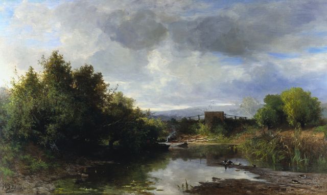 Johannes Warnardus Bilders | In de Ooij bij Nijmegen, olieverf op doek, 91,0 x 151,0 cm, gesigneerd l.o.