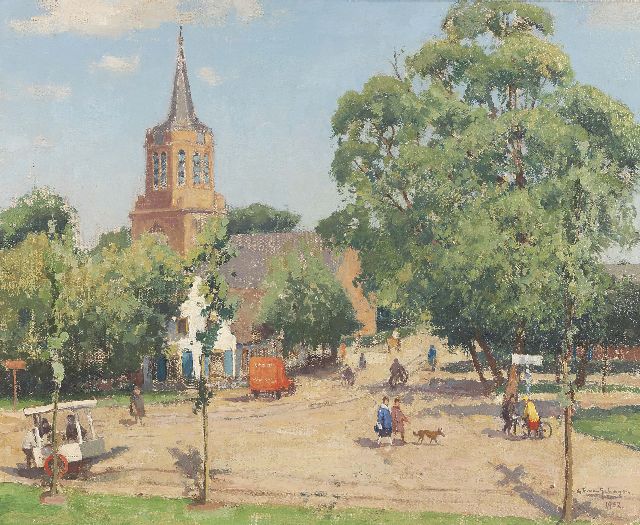 Gerbrand Frederik van Schagen | Zomer op de Brink te Laren, olieverf op doek, 43,4 x 53,5 cm, gesigneerd r.o. en gedateerd 1932