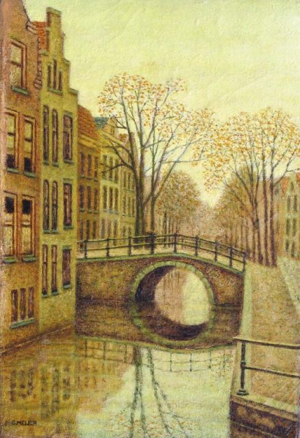 Sal Meijer | Amsterdams grachtje, olieverf op doek, 30,6 x 21,2 cm, gesigneerd l.o.