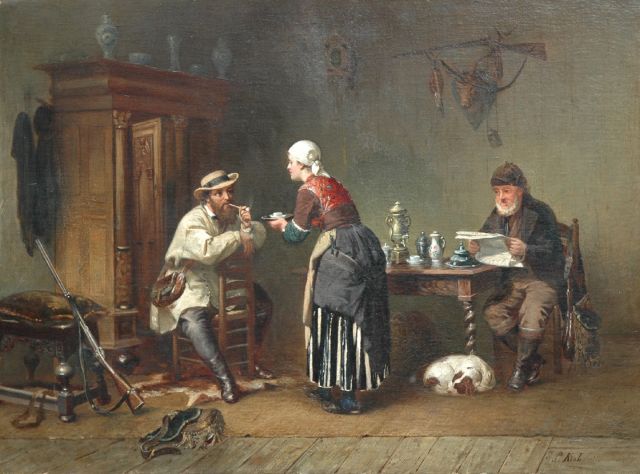 Sipke Kool | Een gul onthaal voor de jager, olieverf op doek, 59,0 x 79,7 cm, gesigneerd r.o. en verso