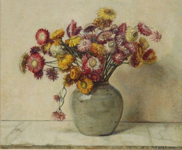 Antje Egter van Wissekerke | Stroobloemen, olieverf op doek, 35,3 x 41,7 cm, gesigneerd r.o. en gedateerd 1952