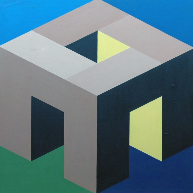 Theo Stiphout | Motief II, olieverf op schildersboard, 59,6 x 59,5 cm, gesigneerd verso en verso gedateerd '75