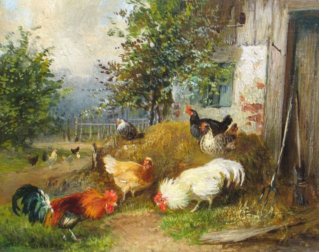 Julius Scheuerer | Hoenderhof (alleen tezamen met 10693), olieverf op paneel, 10,4 x 13,5 cm, gesigneerd l.o.