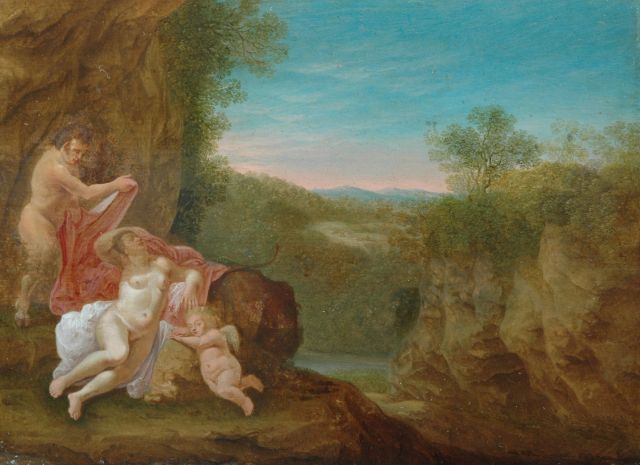 Hollandse School, 19e eeuw   | Venus en Satyr, olieverf op paneel 24,4 x 33,3 cm