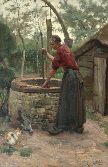 Roland Larij | Bij de waterput, olieverf op doek, 91,0 x 61,2 cm, gesigneerd r.o. en gedateerd 1910