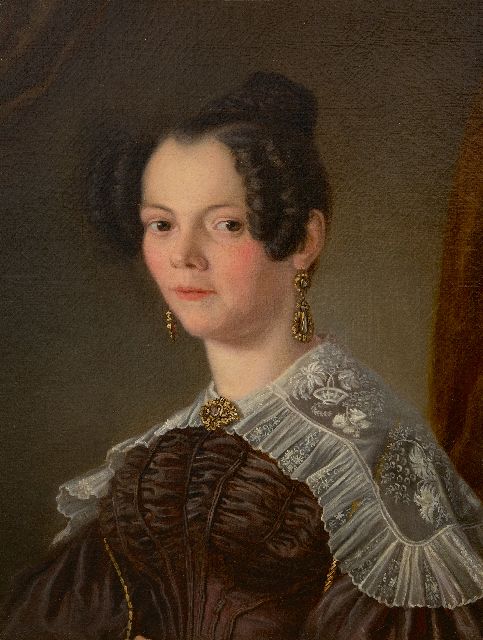 Hollandse School, 19e eeuw   | Portret van een dame, olieverf op doek 59,4 x 44,5 cm, zonder lijst