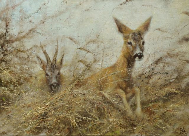 Rien Poortvliet | Twee reeën, olieverf op doek, 50,2 x 69,9 cm, gesigneerd r.o.
