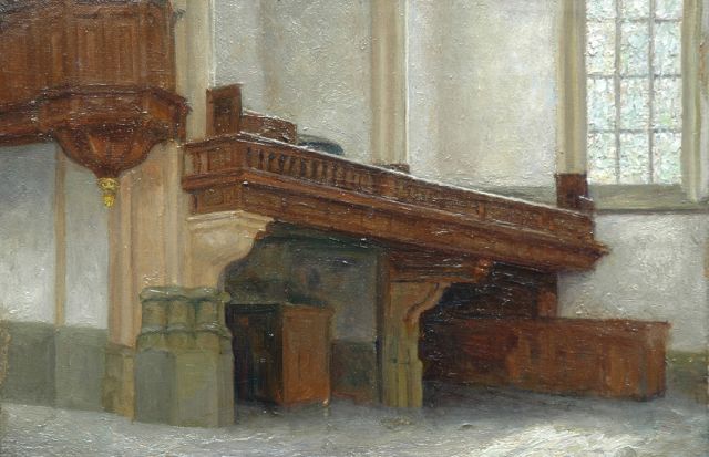 Louise Fritzlin | Kerkinterieur, olieverf op doek, 21,8 x 32,7 cm, gesigneerd r.o.