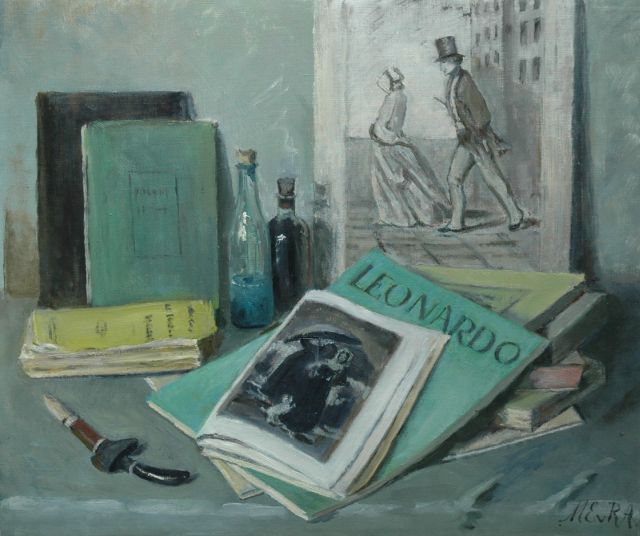 Marie van Regteren Altena | Boekenstilleven, olieverf op doek, 54,0 x 65,0 cm, gesigneerd r.o. met initialen en te dateren 1949