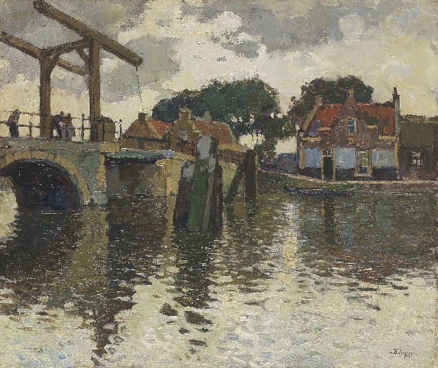 Ben Viegers | Dorpsgezicht met ophaalbrug en huizen, olieverf op doek, 50,5 x 60,3 cm, gesigneerd r.o.