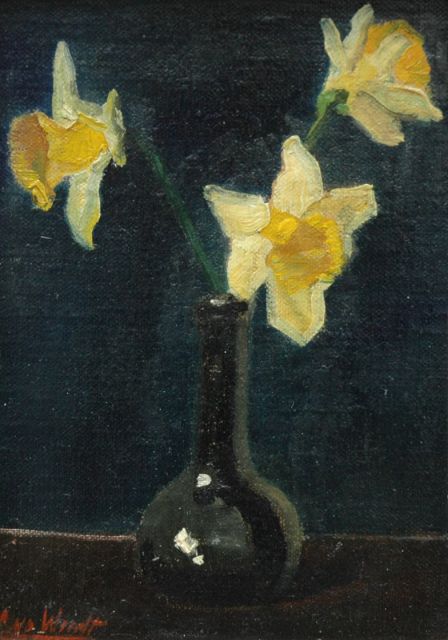 Chris van der Windt (toegeschreven aan) | Narcissen, olieverf op paneel, 18,0 x 12,0 cm, gesigneerd l.o.