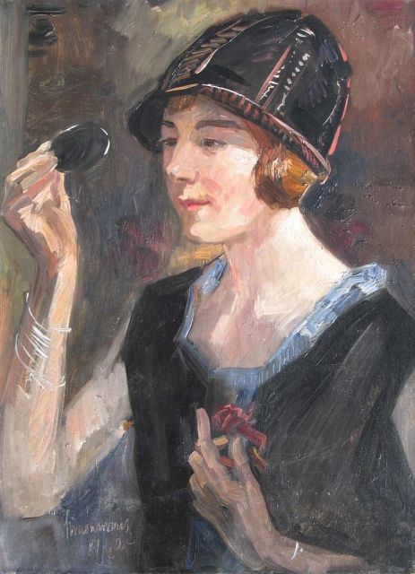 Simon Maris | Vrouw met handspiegel, olieverf op doek, 68,1 x 50,2 cm, gesigneerd l.o. en gedateerd 8/12'25