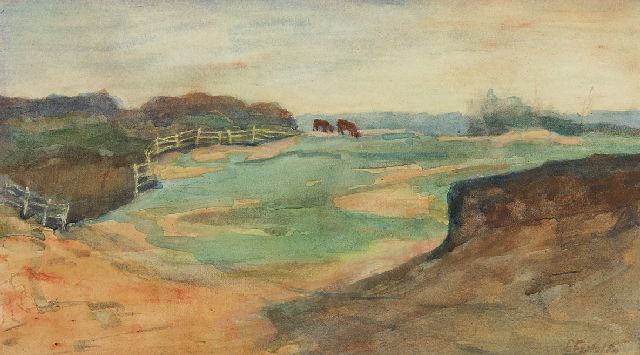 Louise Fritzlin | De Meent bij Bussum, aquarel op papier, 21,8 x 38,3 cm, gesigneerd r.o. en te dateren 1907